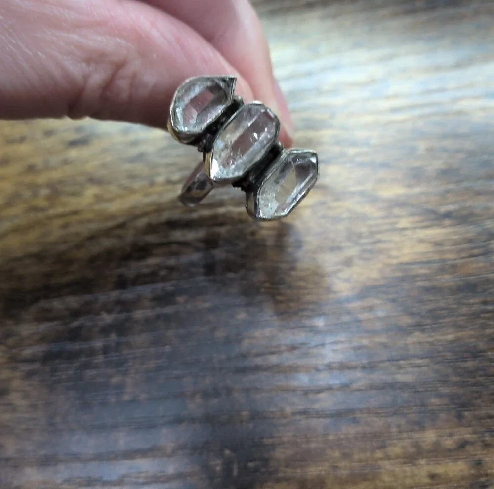 Sterling Silver Triple Raw Cut Herkimar Diamond Ring